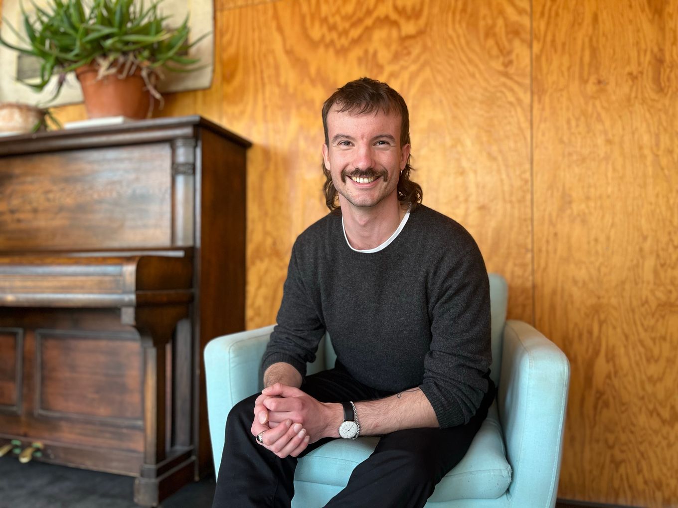 Looking at camera, smiling